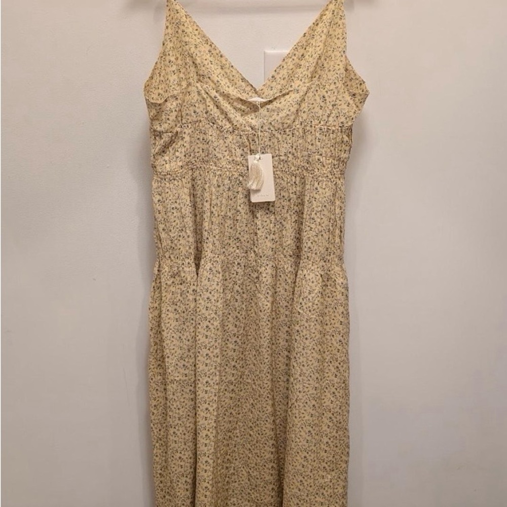 Doen Irina Dress - Pale Yellow Floral V-Neck Spaghetti-Strap Midi Dress - Picture 5 of 5